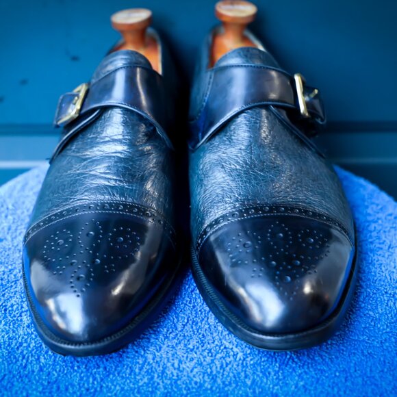 SALE - Moreschi 10.5 Burnished Monk Strap Black and Blue Mens Dress Shoes main image 10